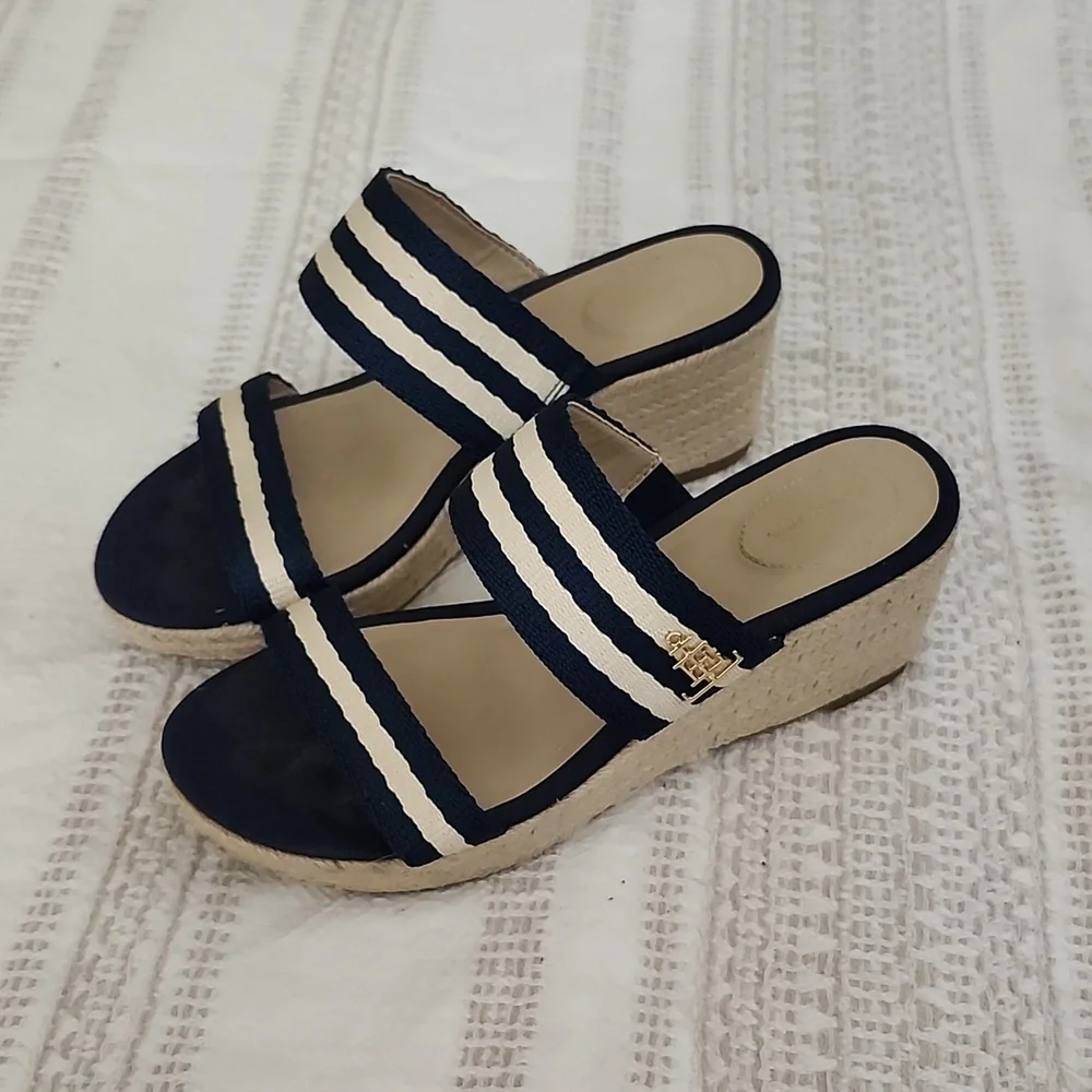 Lands End Slip On Espadrille Sandals Coastal Nautical Womens 7
